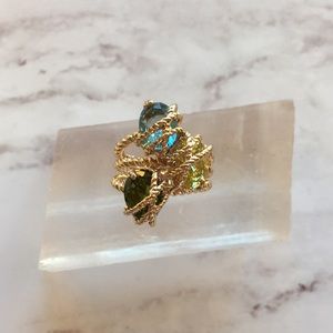 New 3 High Quality CZ Green Peridot & Aquamarine colored stones Gold Rope 6 1/2